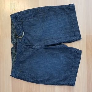 Decoded Stretch Denim Bermuda Shorts with Built-in Belt